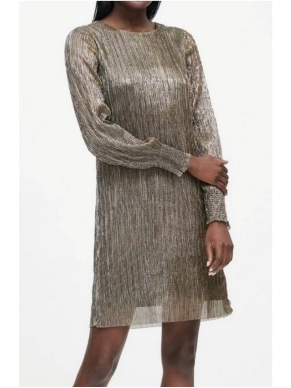 Banana Republic Gold Silver Metallic Ribbed Keyhole Shift Dress Party Event NWT